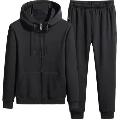 100% Cotton Spring and Autumn Sports Suit Men Hooded Cardigan Jackets+Pants Two Pieces Sets 5XL Plus Size Black Gray Clothing