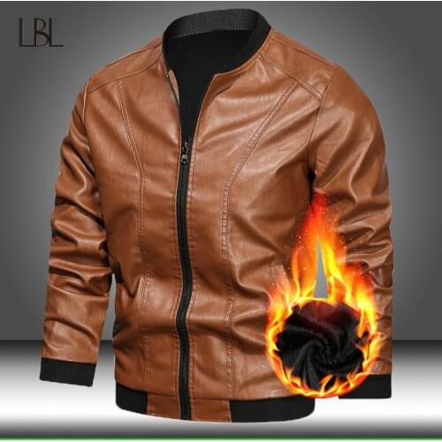 Leather Jacket Bomber Motorcycle Jacket Men Biker PU Baseball Jacket Plus Size 5XL Male Warm Fleece Outwear Zipper Faux Coat