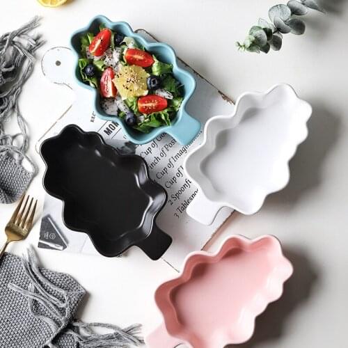Creative Christmas tree baking baking bowls baked rice bowls ceramic matte plates fruit salad bowls family children breakfast