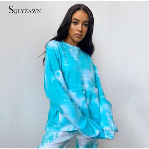 Hot Sale Tie Dye Sweatshirt Two Piece Tracksuit Fashion Big Pocket Oversize Hoodies and Long Pants Outfits Casual Matching Set