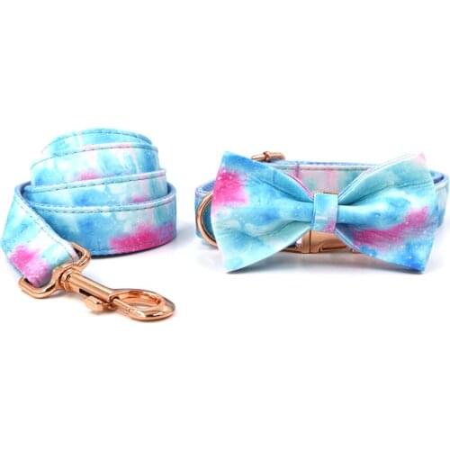 Dreamy Color Printed Dog Collar And Leash Set Adjustable Dog And Cat Collar With Rose Gold Metal Buckle Pet Supplies