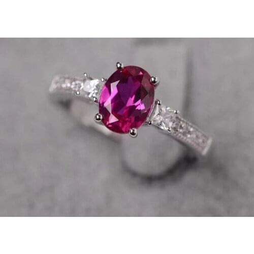 Milangirl Trendy Wedding Ring for Women AAA Red Oval Crystal Zircon Handmade Ladies Engagement Ring Ellipse Fashion Jewelry