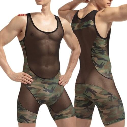 Mens sexy lingerie jumpsuit sexy mens underwear camouflage clothing