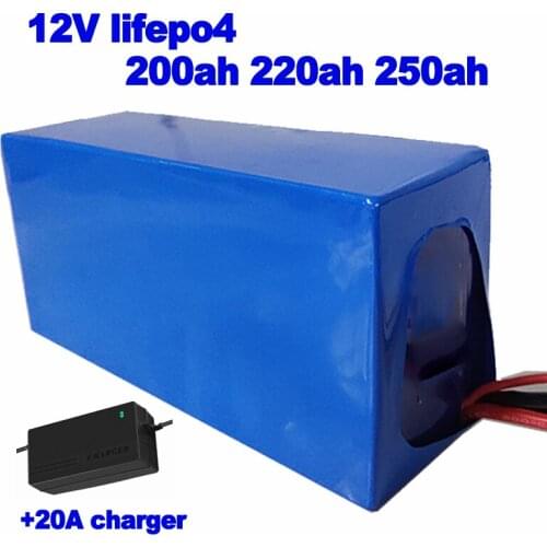 Wholesale Lifepo4 12V 200ah 220ah 250ah LFP battery pack for marine solar wind energy yacht Electric Vehicle UPS + 20A charger