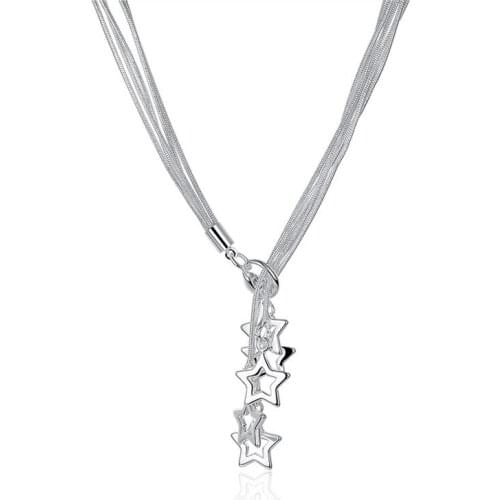 BABYLLNT 925 Silver Five Star Pendant Necklace 18 Inch Snake Chain For Woman Wedding Engagement Jewelry Gift