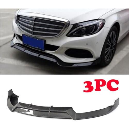 Carbon Fiber Front Bumper Spoiler Splitters for Mercedes-Benz Class W205 C180 C200 C300 Sport C43 AMG 2015 - 2018 3PCS Style FRP