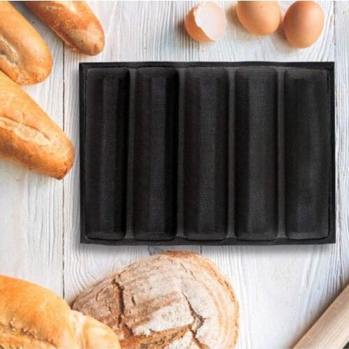 Silicone Perforated Baking Forms Sandwich Mold French Baguette Bread Pan Food Mat for 12inch Rolls 5 Loaf Non-Stick Baking Liner