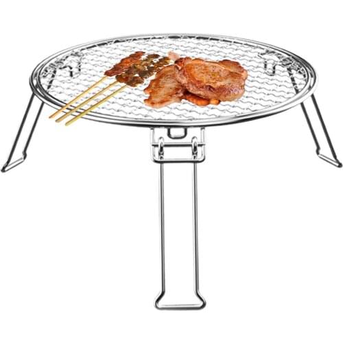 Portable Folding Camp Grill Outdoor Round Tripod Cooking Grill BBQ Barbecue Stir-fry Picnic Thickened Portable Pot Grill