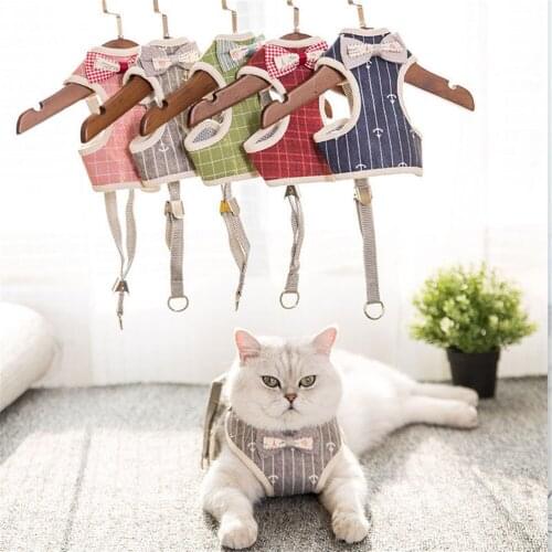 Cat Harness Leash Set Bowknot Mesh Jacket Clothes Puppy Cute Adjustable Vest Walking Lead Collar With Bowtie For Small Pets Cats
