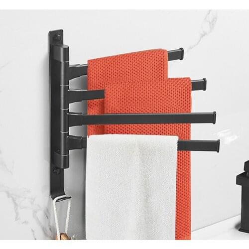 Swivel Towel Bars Rotatable Towel Rack Hanger With 4-Arms Wall Mounted Storage Rack With Hooks Bathroom Swing Shower Towel Shelf