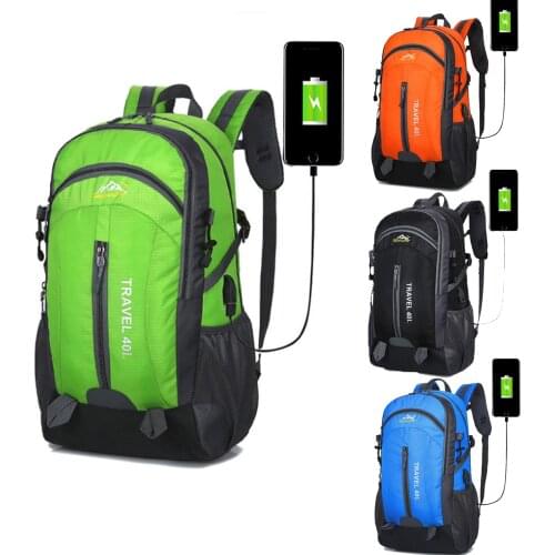 2020 new mens backpack USB charging 40 liters large capacity outdoor shoulder bag mens waterproof casual mountaineering bag ne