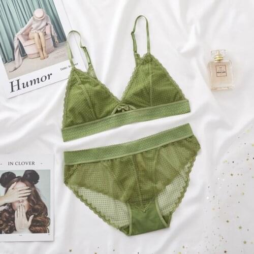 Sexy Lace Bralette Set Underwear Women Triangle Cup Wireless Unlined Bra and Panties Set Lingerie Bras for Girls