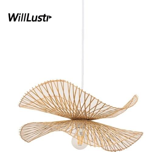 Modern Bamboo Pendant Lamp Hand Knitted Butterfly Suspension Light Hotel Restaurant Dinning Room Bedroom Zen Hanging Lighting
