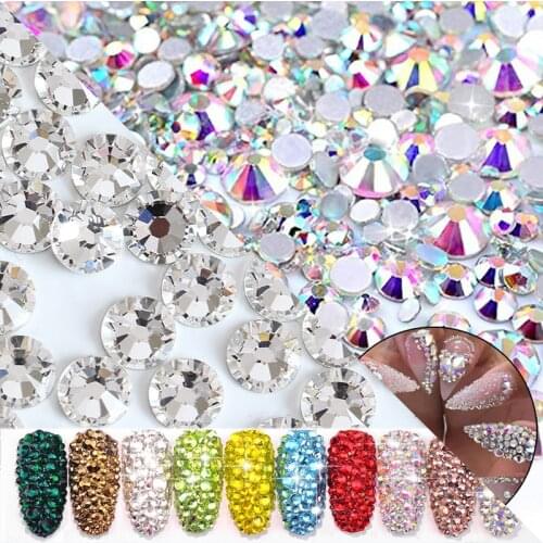 SS3~SS30 1440pcs Rhinestones Clear Crystal AB Glass 3D Flatback rhinestone strass white AB Color Diamond Drill for Nail Art Deco