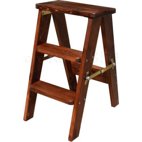 Solid Wood Pine Folding Step Stool Simple Climbing Stool Folding Stool Kitchen Ladder Stool Dual-use Folding Chair Home