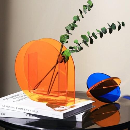 Nordic vase creative bookshelf tray flowers dry vase rainbow acrylic Vase color transparent Golden Home Decor artificial flower