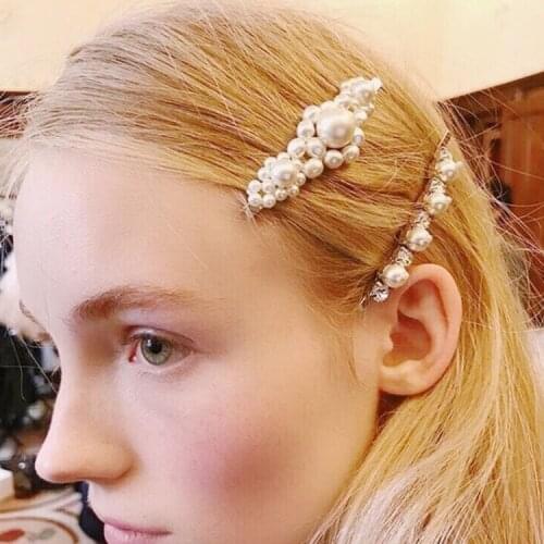 Japan INS Web celebrity Vintage pearl hairpins hot Sell Korea pearl braid hair clip girl one word clip