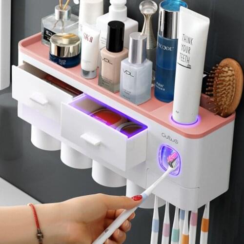 Bathroom storage box toothbrush holder automatic toothpaste separator holder wall-mounted toothbrush organizer accessory set