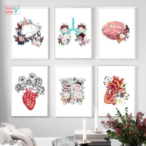 Anatomy Poster Human Organs With Flowers Vintage Wall Art Canvas Painting Nordic Prints Wall Pictures For Living Room Home Decor