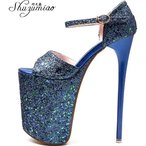 Voesnees 2020 Summer Shoes Women Sandals 20cm Super High Waterproof Platform Sexy Nightclub Stiletto Female Plus Size High Heels