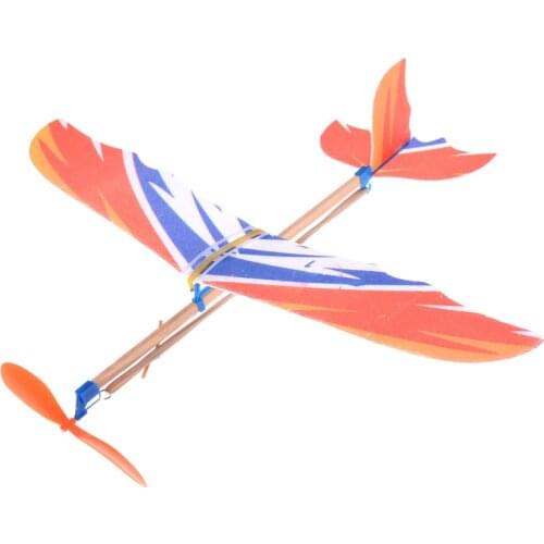 1PC DIY childrens Toy Rubber Band powered model aircraft kit Childrens toy foam plastic assembly model aircraft Color random