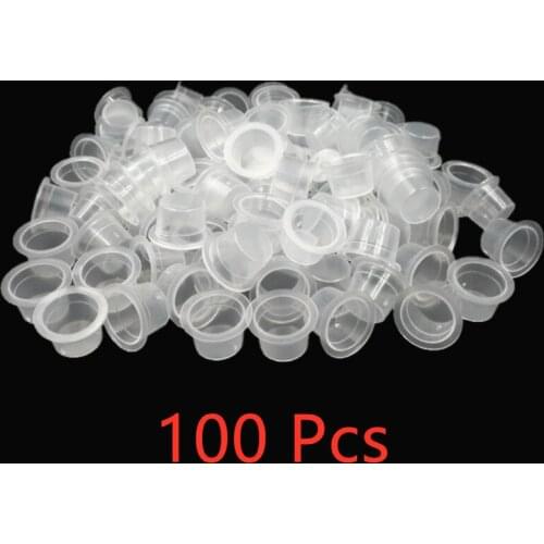 100pc S/M Plastic Disposable Microblading Tattoo Ink Cups Permanent Makeup Pigment Clear Holder Container Cap Tattoo Accessory
