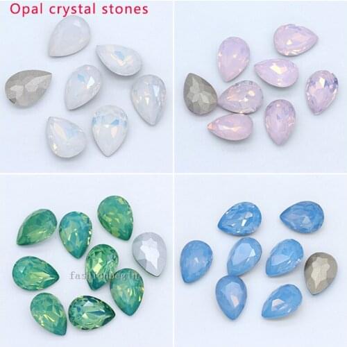 12p 10x14mm 13x18mm teardrop opal color foiled pointed back faceted glass crystal rhinestones jewels beads shoes clothes DIY Gem