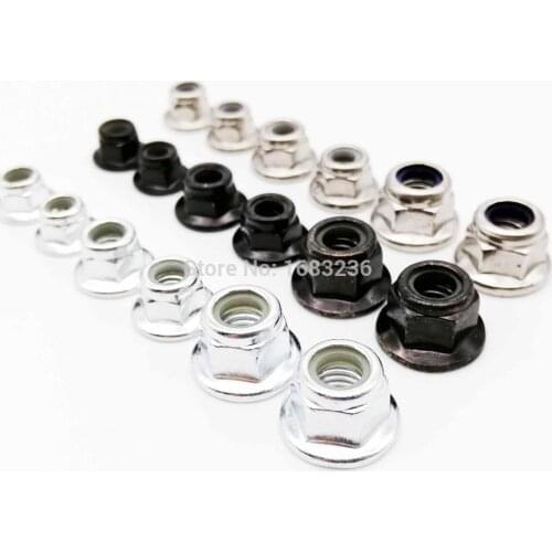 2/10pcs M3 M4 M5 M6 M8 M10 M12 Black Carbon 304 Stainless Steel Hexagon Flange Nylon Insert Lock Nut Self-locking Nylock Locknut