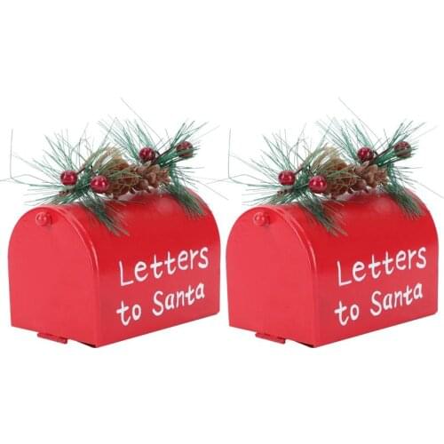 2Pcs Christmas Candy Box Metal Mailbox Christmas Supplies Hanging Decor Christmas Tree Pendant Home Iron Ornament Red