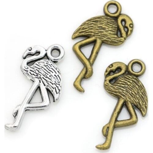 20pcs Vintage Antique Silver Alloy Plated Flamingo Charms Beads Pendants for Jewelry Making DIY Handmade 23x10mm