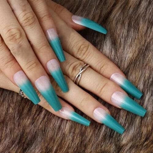 20pcs Matte Fake Nails Detachable Full Cover Long Ballerina Press on Gradient Acrylic False Nail Art Tips French Manicure Tools