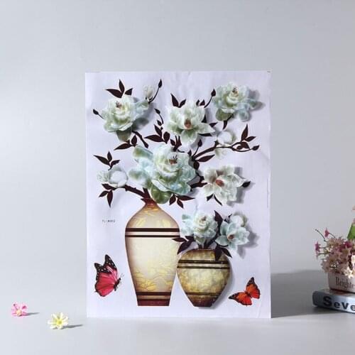 3D Beautiful Floral Wall Sticker Waterproof PVC Fridge Decal Rose Vase Sticker Background Bedroom Living Room Flowers Wall Decor
