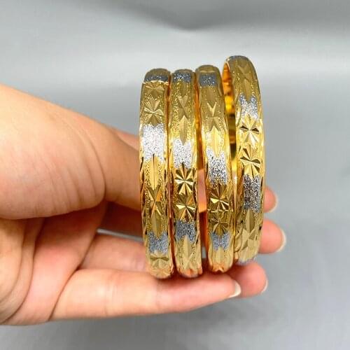 4Pcs Bracelet Arab Gold Color Bangles for Women/Girl Middle East Dubai two-tone Bangles Wedding Ethiopian African Jewelry