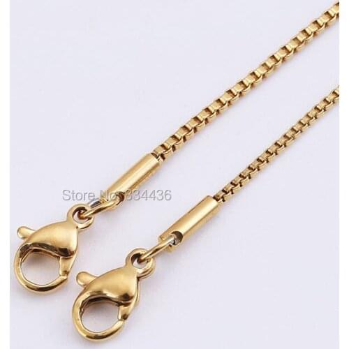 50pcs 1.2mm 1.5mm thin small necklaces golden color stainless steel necklace box chains women DIY jewelry findings wholesale