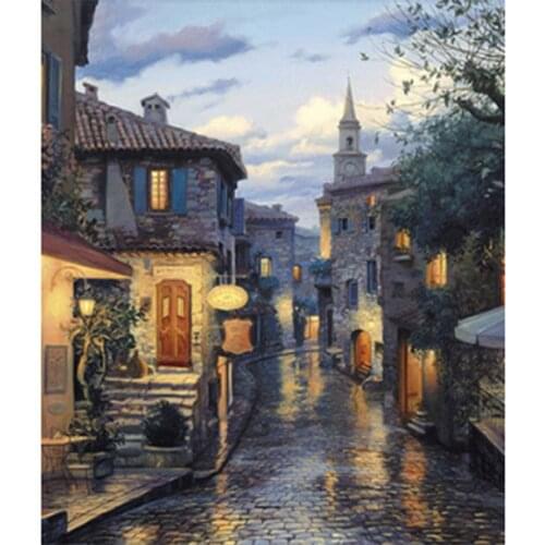 Diamond Painting 5D DIY Mosaic Town Street Picture Square Round Cross Stitch Kit Diamond Painting Decoration Gift WG2420