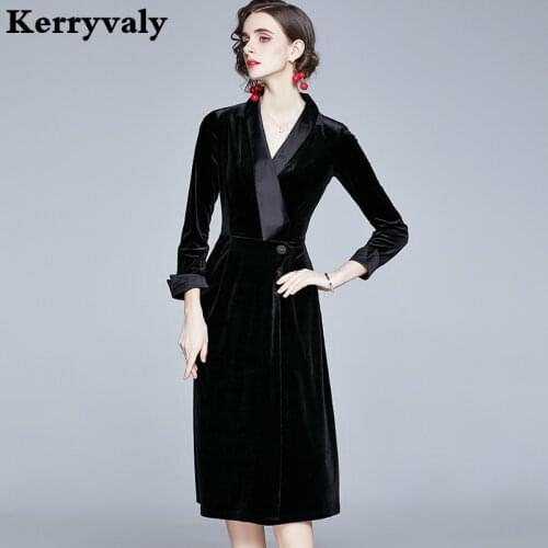 Brand Luxury Celebrity Long Sleeve Winter Velvet Dress Women Big Swing Black Midi Party Gothic Vintage Dress Dames Jurken K520