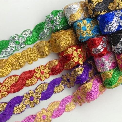 28yards cheap flower Sequin Fabric Venise Decorated Braided Metallic Bridal wedding Trim Wide:3.2cm