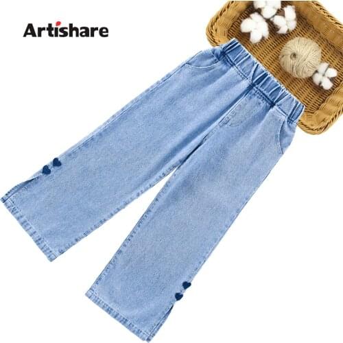 Girls Jeans Heart Pattern Girl Child Jeans 2021 Autumn Childrens Jeans Casual Style Childrens Clothing 6 8 10 12 14