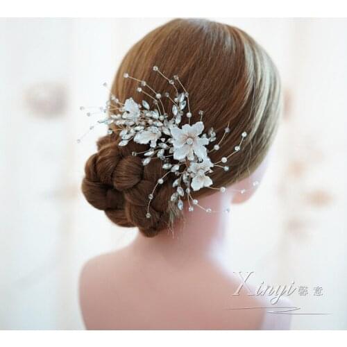 Shell flower Beaded barrettes elegant women hair ornament Wedding hair Accessories