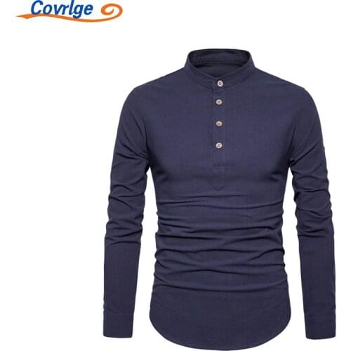 Covrlge Mens T-shirt Spring Autumn Solid Color Stand-up Collar Slim Comfortable Breathable Sporty Versatile Cotton Top MTL144
