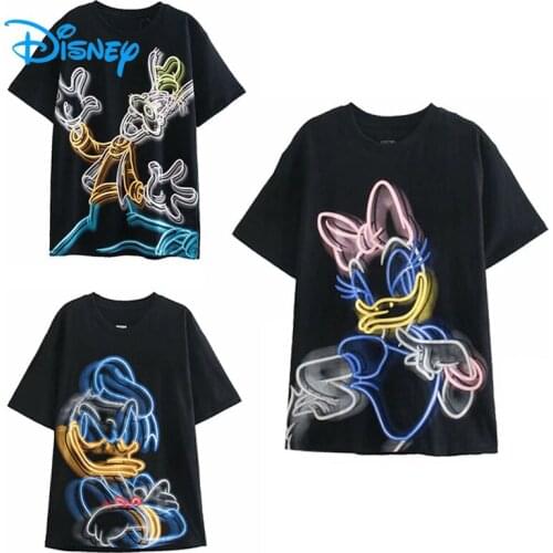 Disney Daisy Donald Duck Goofy Cartoon T Shirt Women Vintage Fluorescent Colorful Print Harajuku T-Shirt Female Casual Tee Tops