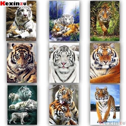 Kexinzu 5D Diamond Painting Animal Tiger Full Square Rhinestone Picture Hand embroidery Sale Diamond Mosaic Home Decor Gift X654