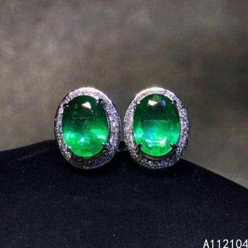 KJJEAXCMY fine jewelry 925 sterling silver inlaid natural emerald women luxury simple oval Chinese style ear studs earrings supp