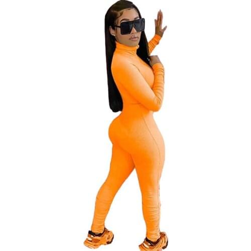 Women Knitted Ribbed Long Sleeve Jumpsuit Bodycon Zipper Turtleneck Romper Sporty Casual One Piece Outfits Overalls for Women