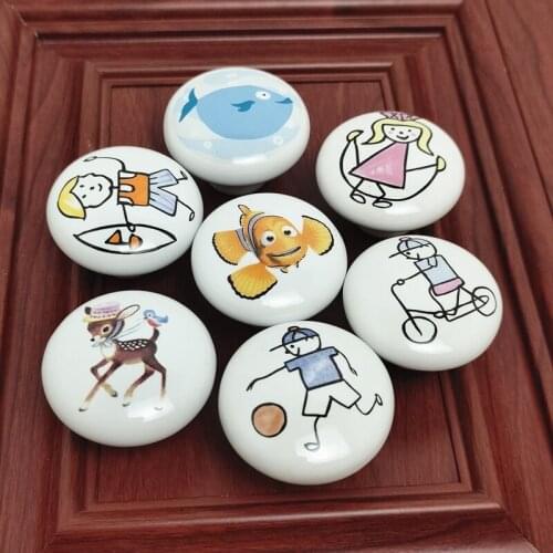 1PC Children Cute Ceramic Single Round Knobs Wardrobe Kitchen Garden Door Handle Modern Cabinet Pull Furniture Handle With Screw