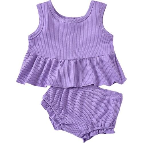 Kids Baby Girls Fashion 2-piece Outfit Set Sleeveless Tops+Shorts Set for Children Girls