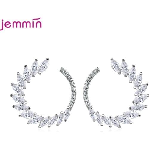 Korean Fashion Zircon Stud Earrings Fashion Leaves Curved Ear Stud 925 Sterling Silver Jewelry Wedding Engagement Gift