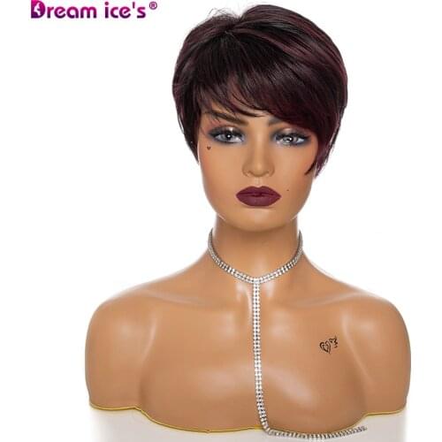 Short Straight Synthetic Bob Wig for White Women Light Brown Red Wigs With Bangs Natural Soft Hair Daily Use Dream Ice