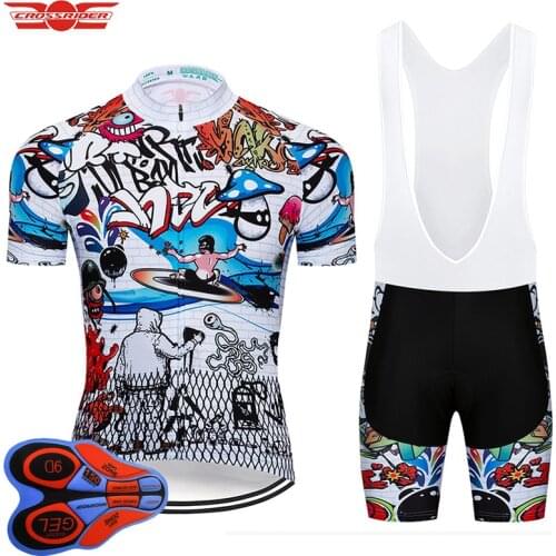 Crossrider 2021 Art Cycling Jersey 9D Set MTB Uniform Bicycle Clothing Quick-Dry Bike Wear Clothes Mens Short Maillot Culotte