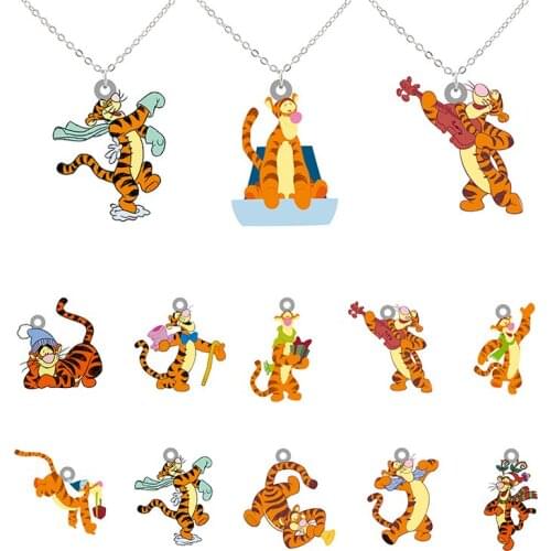 Disney Winnie the Pooh Cartoon Character Jumping Tigger Funny Shape Pattern Pendant Epoxy Necklace Resin Jewelry